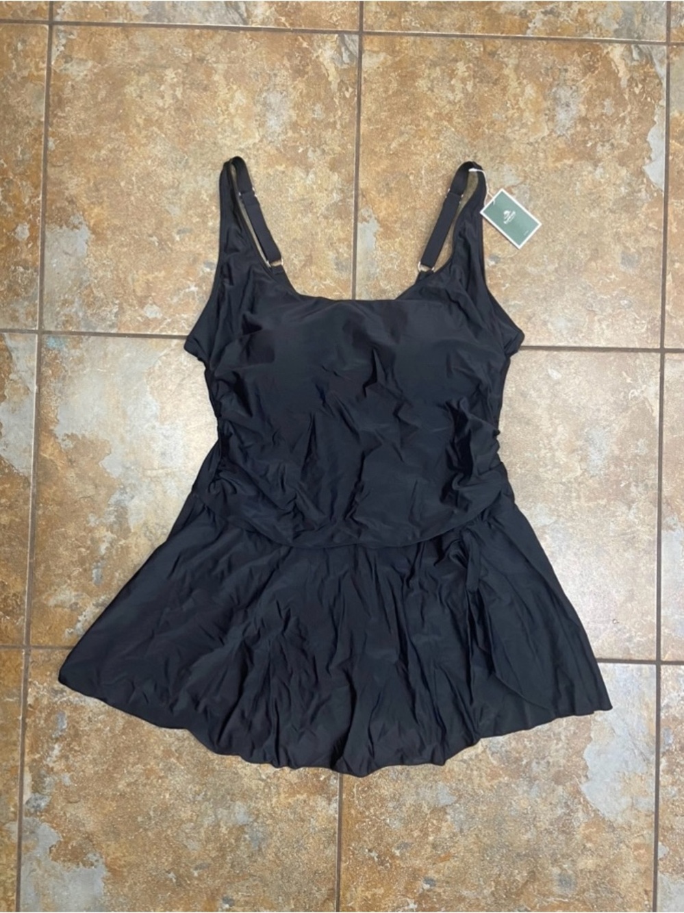 Classic Black Skirted One-Piece Swimsuit with Adjustable Straps